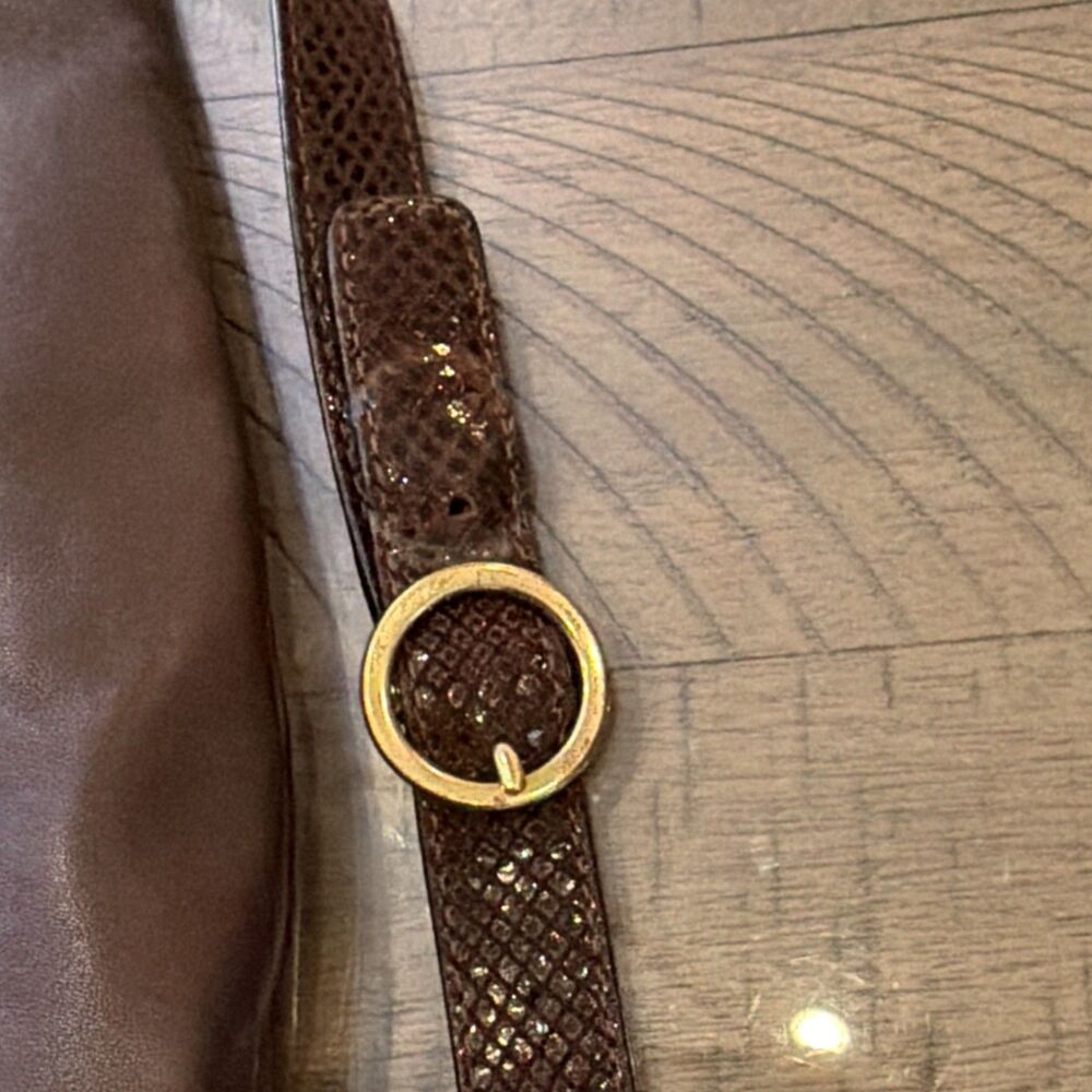 Vtg Brown Leather Turnlock Crossbody Bag Gold Hardware Penelope Snakeskin - Picture 6 of 7